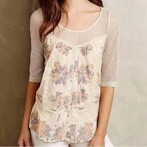Meadow Rue Anthropologie Anja Blouse Top Shirt Mesh Lace Floral Women’s Xsmall